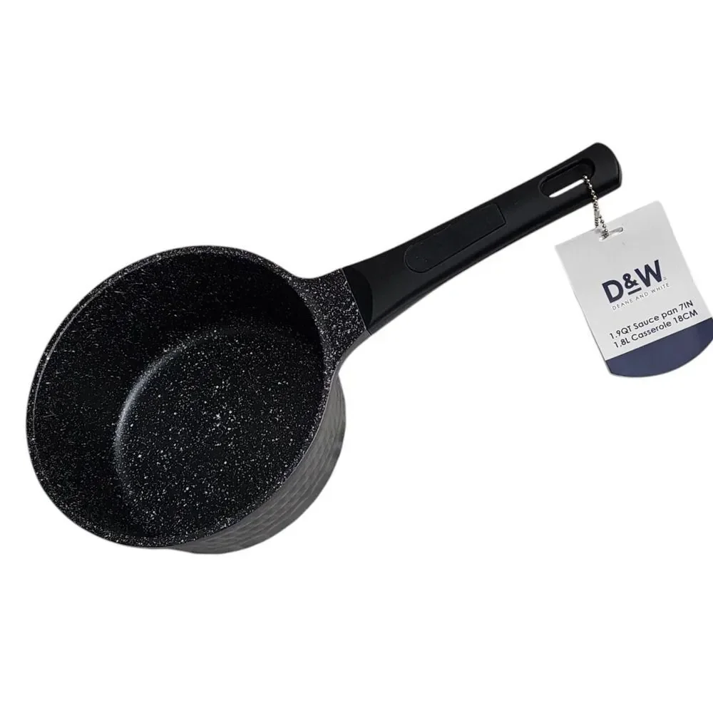 D&W Premium Cookware 7in Saucepan Casserole Nonstick With Glass Lid 1.9QT‎ Black